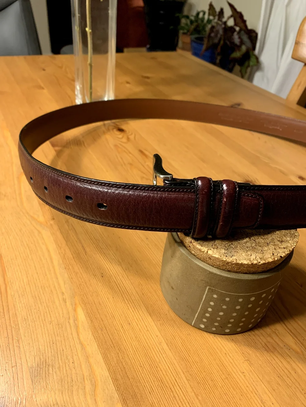 Perry Ellis 44 Classic Men's Leather Belt Full Grain Cowhide Dark Brown
